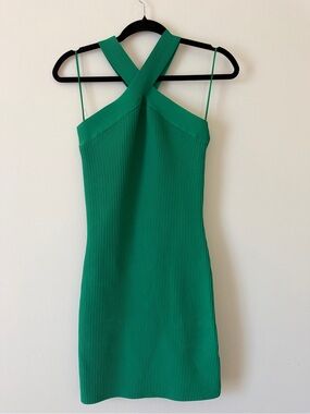 T.J.Maxx Emerald Green Ribbed Cross-Back Mini Dress